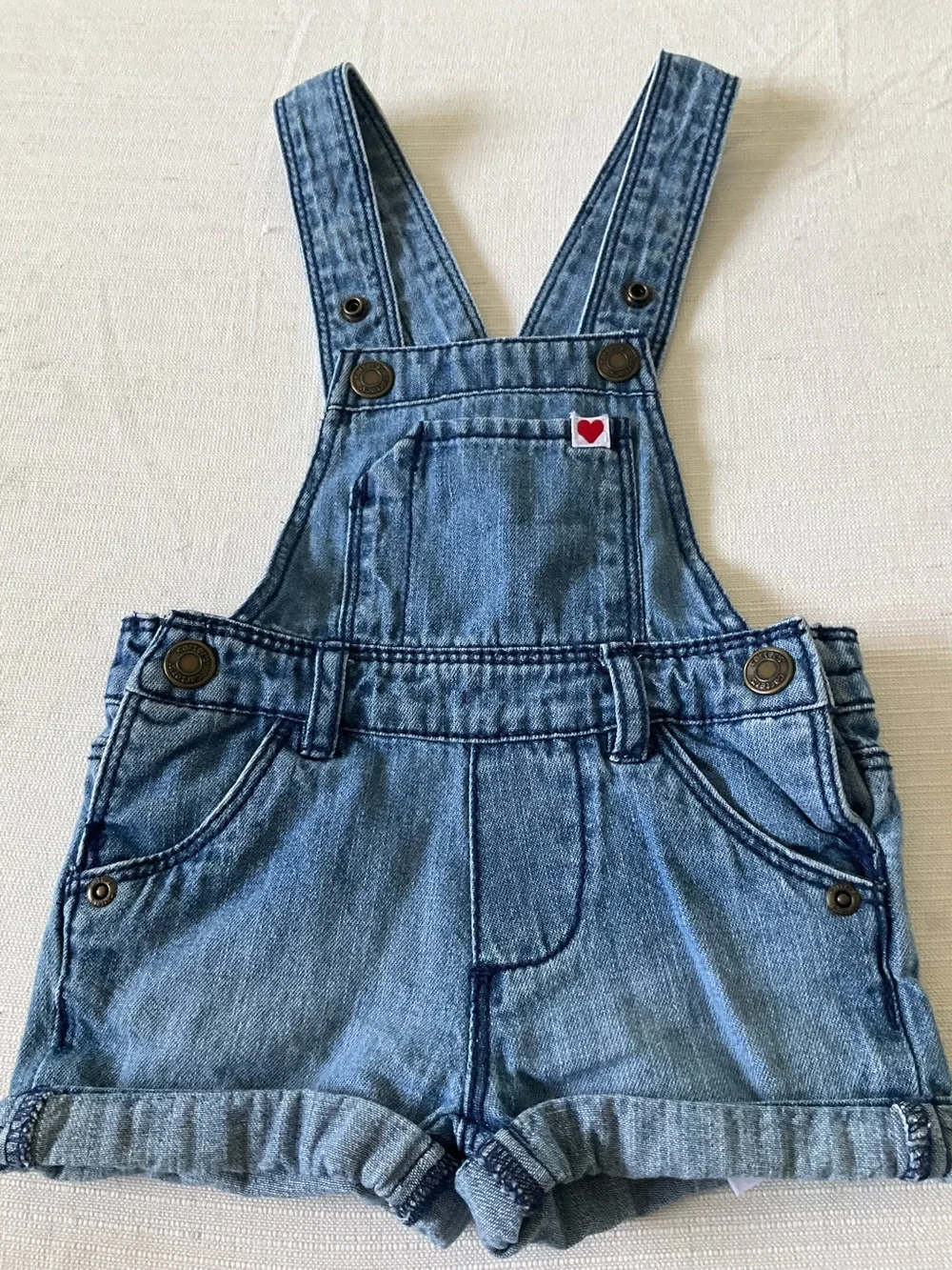 CARTER’S Baby 3 Month Blue Denim Jean Short Overalls with Heart Patch